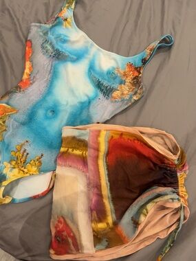 Jean Paul Gaultier Blue Multi-Color Printed Women’s Bikini Set